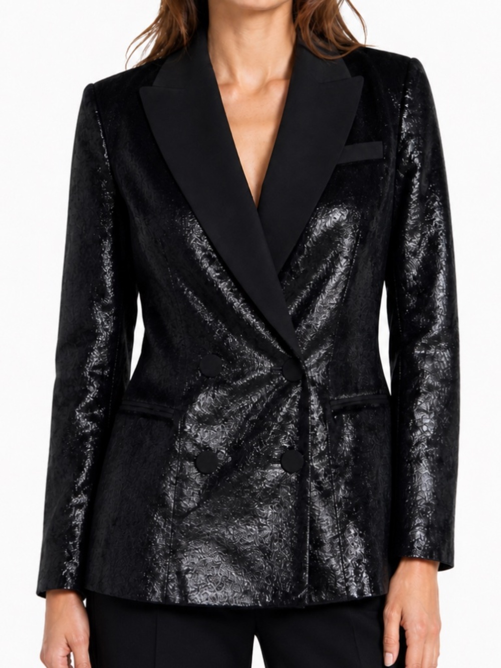 Rachel Zoe. Velvet Shimmer Double‎ Breasted Blazer.